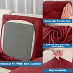 Taque Couch Cover 3-Piece Elastic Velvet Couch Cushion Covers & Chaise Slipcovers for L-Shaped Sofas, Sofa Seat Covers Washable, Soft Cover for Couches (2 Seater + Chaise, Christmas Red)