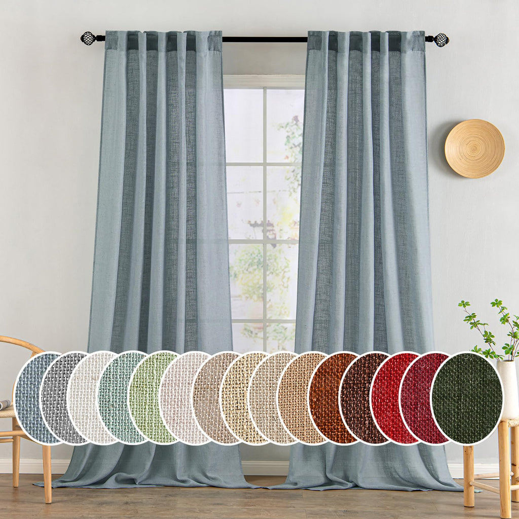 MIULEE Dusty Blue Linen Curtains 52x108 Inch Long Soft Thick Linen Textured