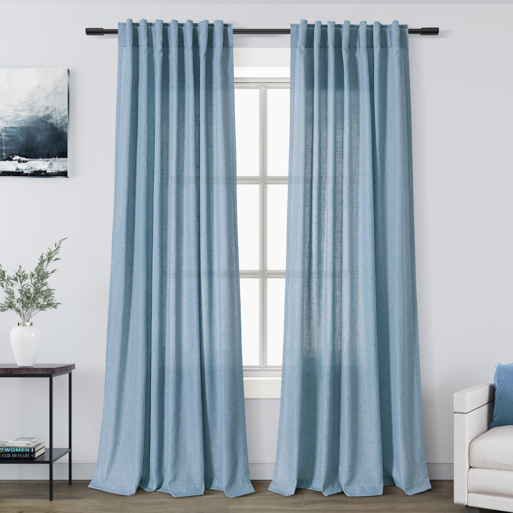 Nanspring Mist Sage Linen Curtains Semi Sheer 96 Inches Long 2 Panels Set for Living Room Back Tab Rod Pocket Light Filtering Drape for Bedroom Modern Farmhouse Coastal Decor Protect Privacy 52x96 — 기타