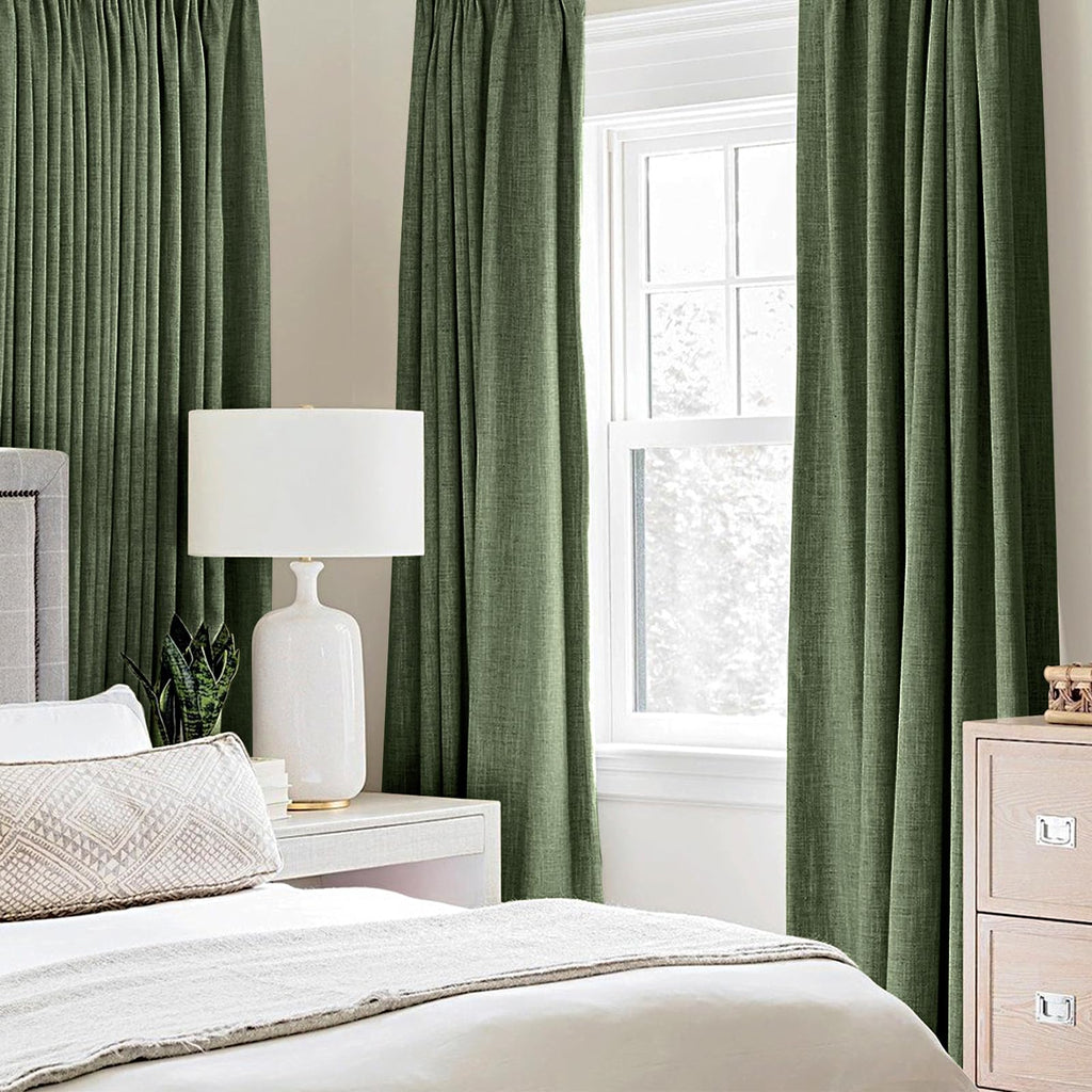 MIULEE 100% Blackout Linen Curtains for Bedroom 52x45 Inches Olive Green
