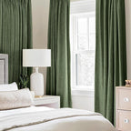 MIULEE 100% Blackout Linen Curtains for Bedroom 52x45 Inches Olive Green