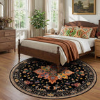 RELEANY Washable Area Rug, Round 8ft, Black/Colorful