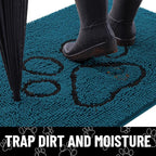 Smiry Dog Door Mat for Muddy Paws, Absorbent Dirt Trapper Non Slip Quick Dry Washable Chenille Mat for Mud Dogs, Entry Rug for Indoor and Outdoor (48x30 Inches, Atlantic Blue and Black)