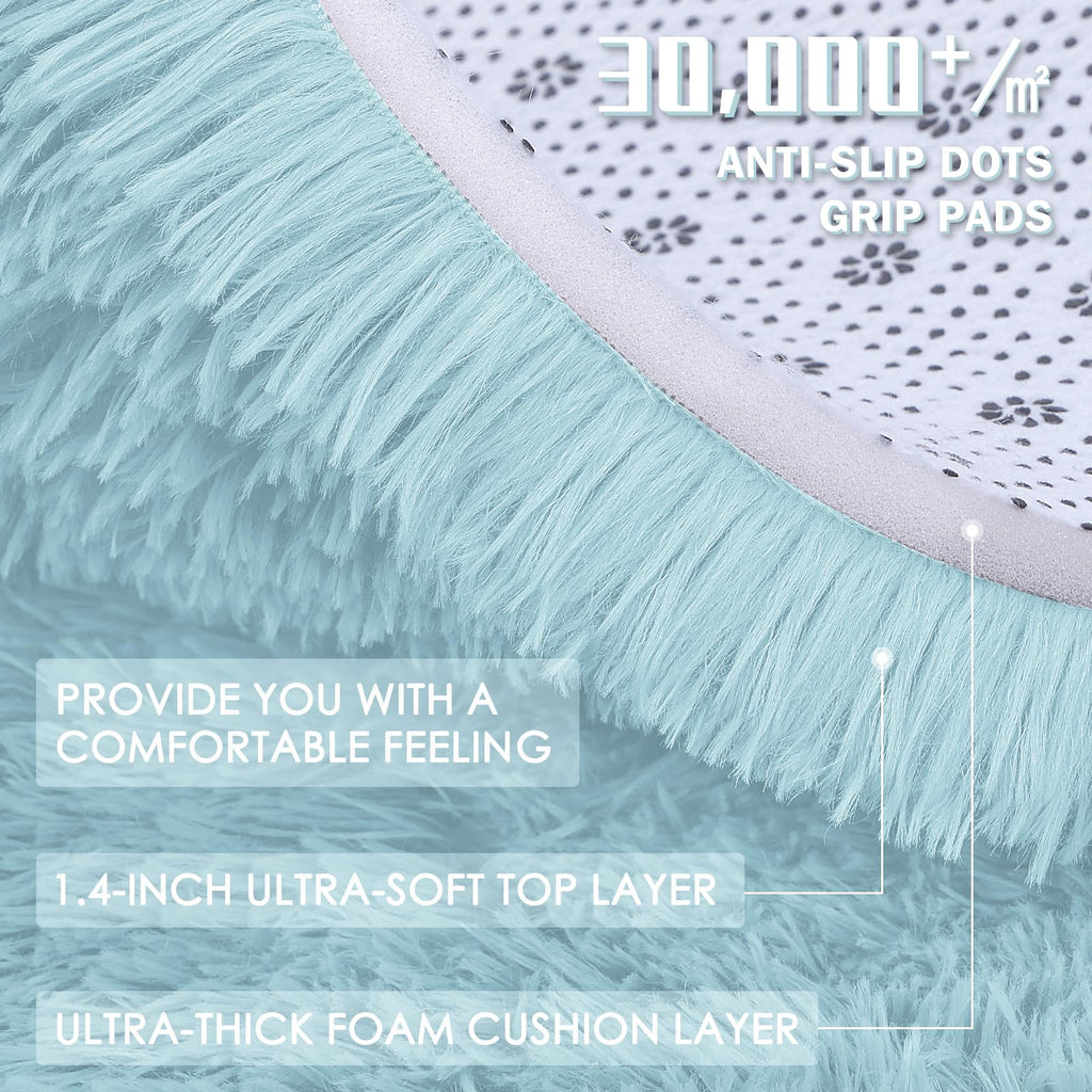 OLANLY 3x5 Machine Washable Small Bedside Rug, Soft Fluffy Shaggy Rugs for Living Room, Bedroom, Indoor Floor Carpet for Kids Girls and Boys, Preppy Dorms, Nursery, Home Decor Aesthetic, Light Blue