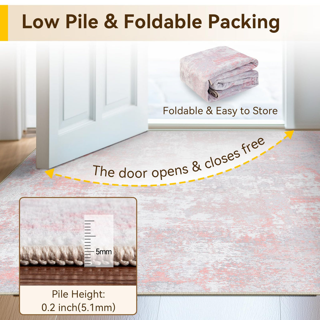 RELEANY Washable 2'x3' Abstract Area Rug for Living Room Gray Pink
