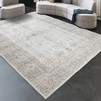 7x9 Area Rugs for Living Room,Thin Washable Rug, Non-Slip Foldable Area Rug for Bedroom, Dining Room, Home Office, Cream