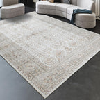 phonzenuo 7x9 Area Rugs for Living Room,Thin Washable Rug, Non-Slip Foldable Area Rug for Bedroom, Dining Room, Home Office, Cream