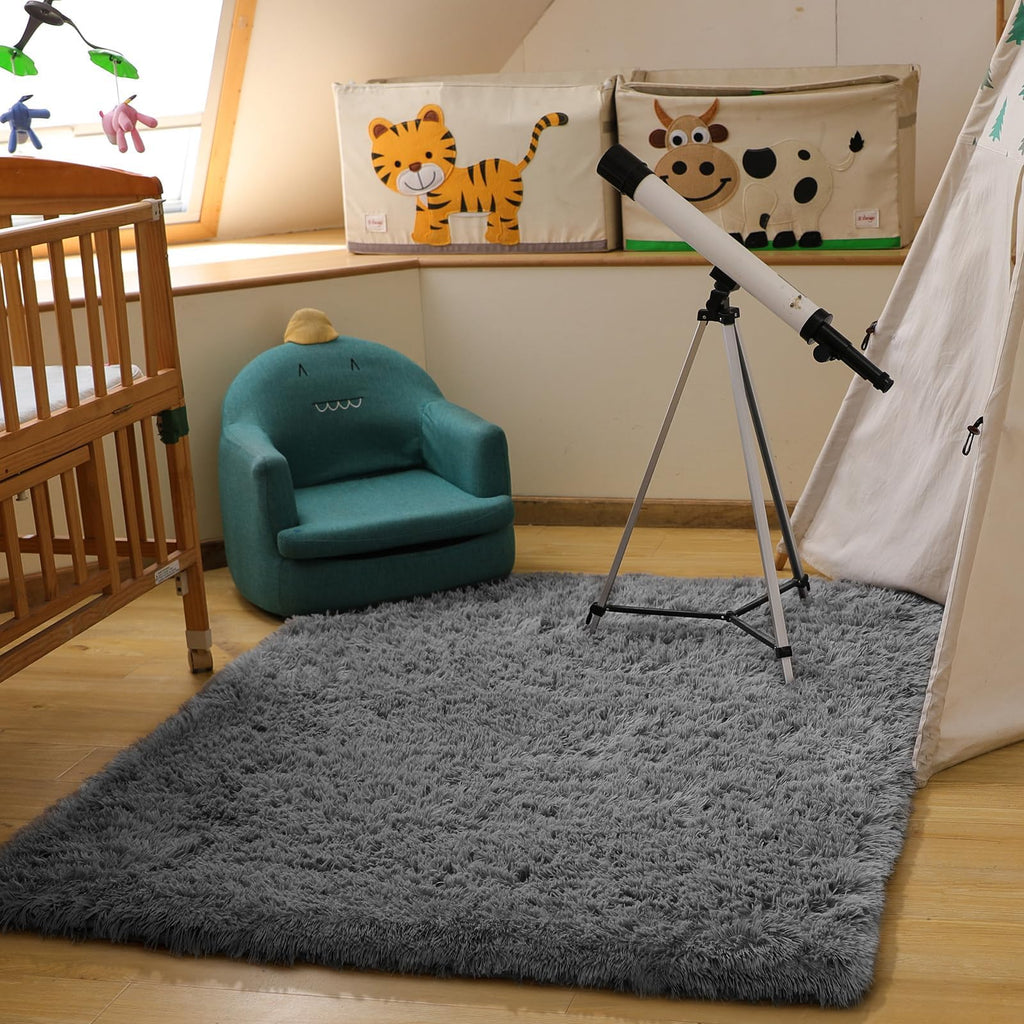 Ophanie Area Rugs for Living Room Bedroom, Washable Non-Slip Fluffy Soft Grey Shag Carpet, Indoor Floor Gray 4x6 Fuzzy Shaggy Living Room Plush Rug for Kids Home Dorm Decor Aesthetic