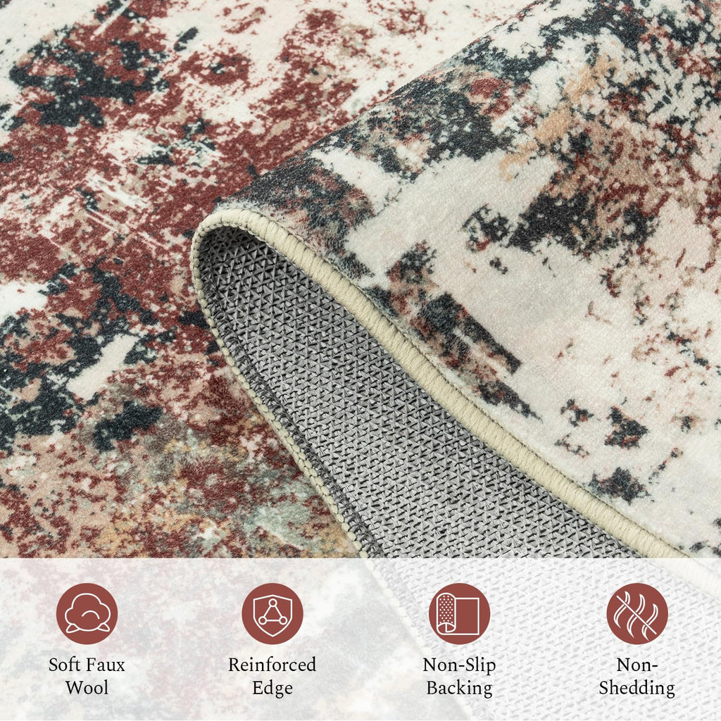 Rugflix 8x10 Area Rugs for Living Room, Washable Rust Brown Green Large Rug