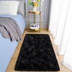 Amearea Shag Fluffy Small Rug, 2x4 Feet Throw Rugs for Bedroom Girls Living Room, Extra Soft and Fuzzy Shaggy Carpet, Non Slip, Solid Color Nursery Home Floor Decor Carpets, Black