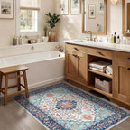 Lofus 3x5 Area Rugs for Living Room, Machine Washable Area Rug, Soft Small Rugs for Bedroom, Kitchen, Office and Indoor, Vintage Boho Carpet, Non-Slip Low Pile Carpets, Floral Blue
