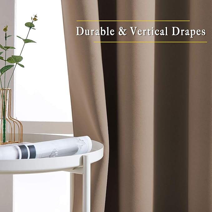 NICETOWN Bedroom Blackout Curtains and Drapes - Window Treatment Thermal Insulated Solid Grommet Blackout Draperies for Bedroom (Set of 2 Panels, 52 by 63 Inch, Cappuccino)