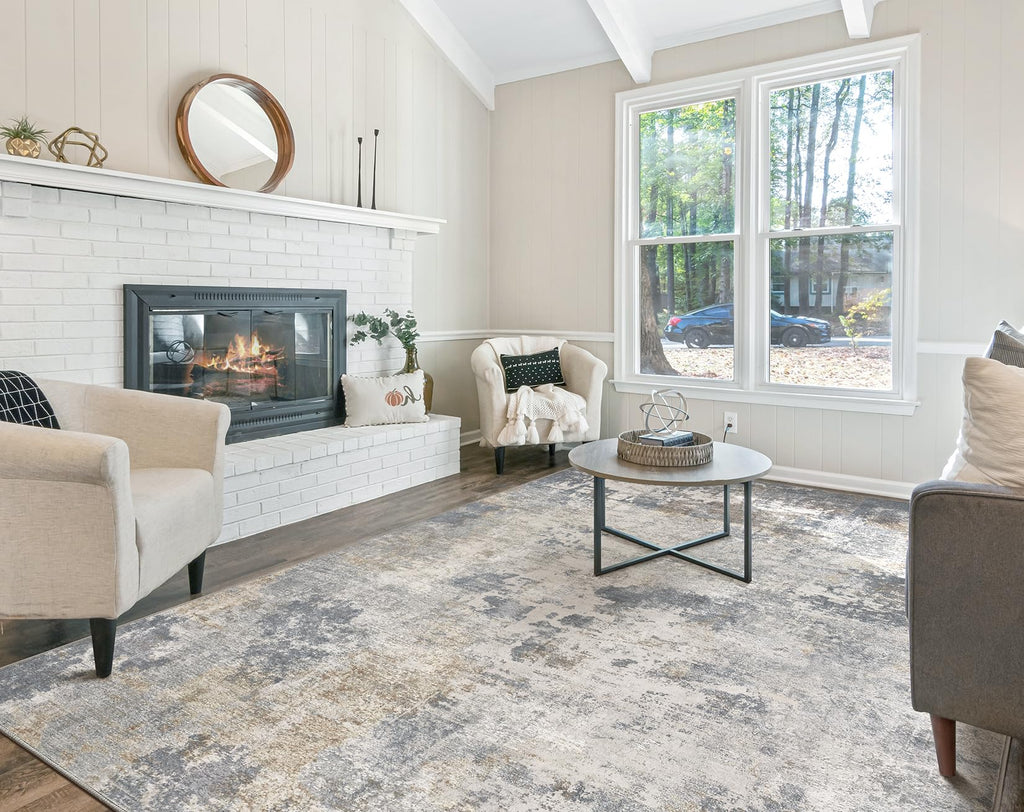 UERMEI 7x9 Area Rug Living Room Rugs - Washable Neutral Modern Abstract Soft Thin Large Rug Indoor Floor No Slip Rug Carpet for Bedroom Under Dining Table Home Office Decor - Blue Grey
