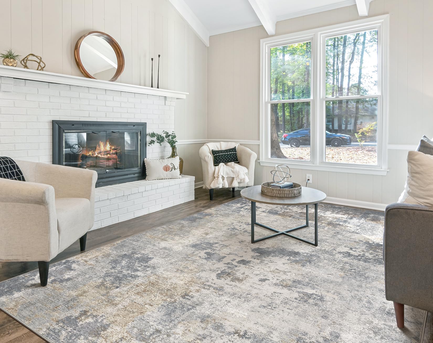 UERMEI 7x9 Area Rug Living Room Rugs - Washable Neutral Modern Abstract Soft Thin Large Rug Indoor Floor No Slip Rug Carpet for Bedroom Under Dining Table Home Office Decor - Blue Grey