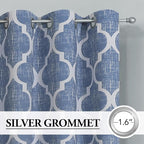 Beauoop 100% Blackout Curtains 54 Inches Long 2 Panels for Bedroom Living Room Blue Moroccan Geo Room Darkening Thermal Insulated Soundproof Grommet Top Window Treatments Drapes, 50x54 Set of 2