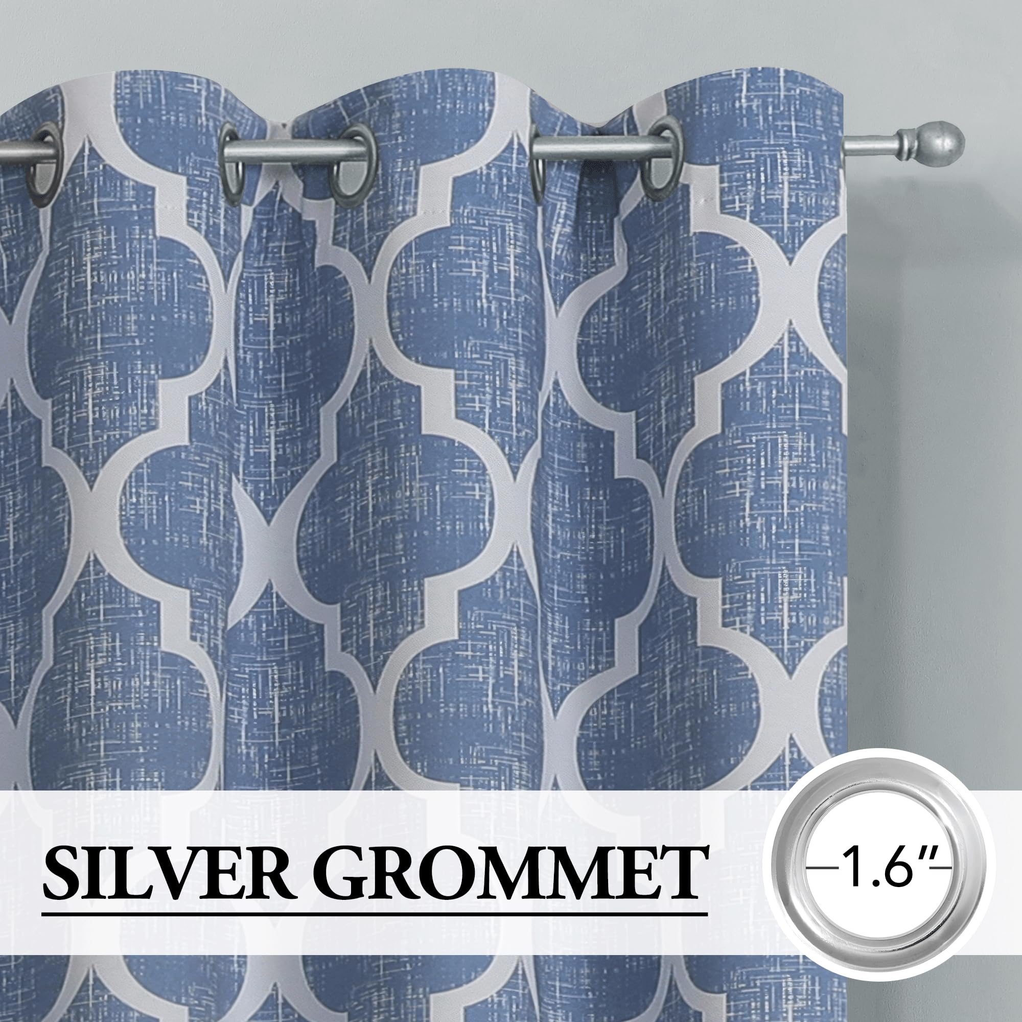 Beauoop Moroccan 100% Blackout Curtains Bedroom Blue 50x63 2 Panels