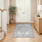 Lofus 3x5 Area Rugs for Living Room, Machine Washable Area Rug, Soft Small Rugs for Bedroom, Kitchen, Office and Indoor, Vintage Boho Carpet, Non-Slip Low Pile Carpets, Floral Grey