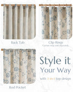 jinchan Linen Curtains Floral Curtains 63 Inch Length for Living Room Bedroom Light Filtering Rod Pocket Back Tab Jacobean Curtains Flax Linen Texture Window Drapes Set 2 Panels Blue on Linen