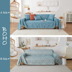 HANDONTIME Turquoise Couch Protector for Dogs Boho Tassel Blue Couch Cover Farmhouse Sofa Covers Aztec Tribal Couch Covers for 3 Cushion Couch Sofa Universal Sofa Slipcover for Home décor, 71" X118"