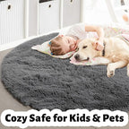 Grey Round Rugs 5Ft for Living Room Bedroom Aesthetic, Fluffy Fuzzy Shag Shaggy Circle Area Rug for Kids Room Decor, Furry Soft Plush Indoor Floor Gray Carpet for Baby Nursery Preppy Dorm Home Office