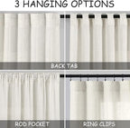 Nanspring Cream Semi Sheer Linen Curtains 73 Inch Length for Living Room Back Tab Rod Pocket Modern Farmhouse Coastal Decor Cotton Textured Gauze Curtains 73 Inches Long for Dining Room Office 52x73
