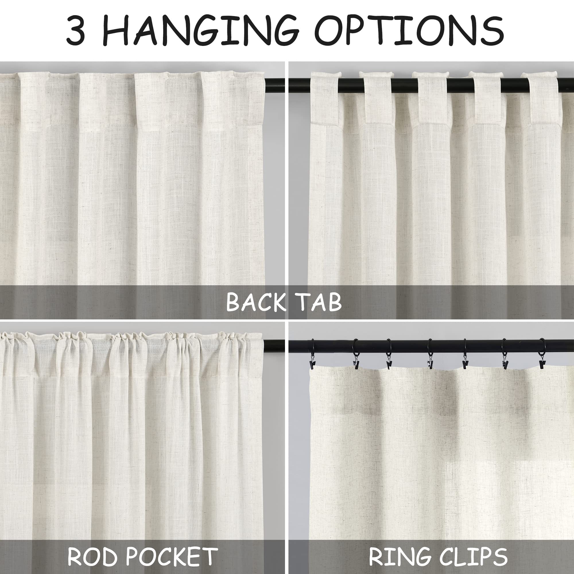 132 inch Curtains Extra Long 2 Panels Set Back Tab Neutral Farmhouse Drapes Light Filtering Semi Sheer Linen Curtain 132 inch Length for Floor to Ceiling Window Patio Sliding Door Ivory Cream 11ft