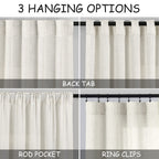 Cream Linen Curtains 125 Inches Long for Living Room Extra Long Back Tab Curtains Neutral Farmhouse Light Filtering Semi Sheer Linen Drapes Ceiling to Floor for Large Window 2 Panels Set 52x125