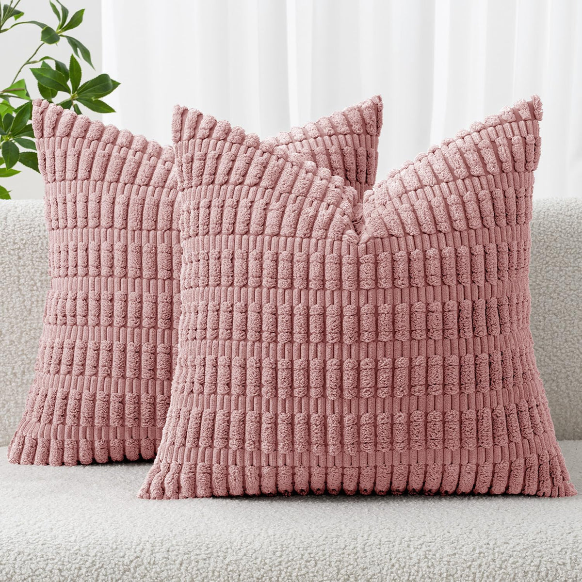 MIULEE Corduroy Decorative Throw Pillow Covers 20x20 Crimson Pack of 2