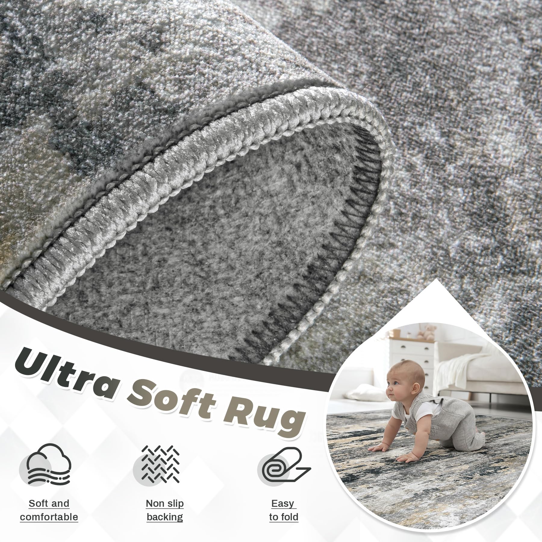 pmtsns Area Rugs 5x7 for Living Room: Washable Rug Modern Abstract Neutral Soft Non-Slip Low-Pile Indoor Carpet for Bedroom Dining Room Playroom Home Office (Black Grey Brown, 5'x7')
