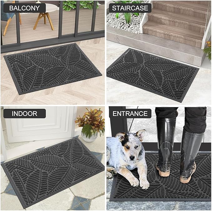 Colorxy Waterproof Doormat, Sturdy Natural Rubber Front Indoor Mat, Non Slip Low Profile Indoor Outdoor Door Mats, Stain and Fade Resistant Floor Mat, Easy Clean Patio Entry Mat, 47''x17'', Light Grey