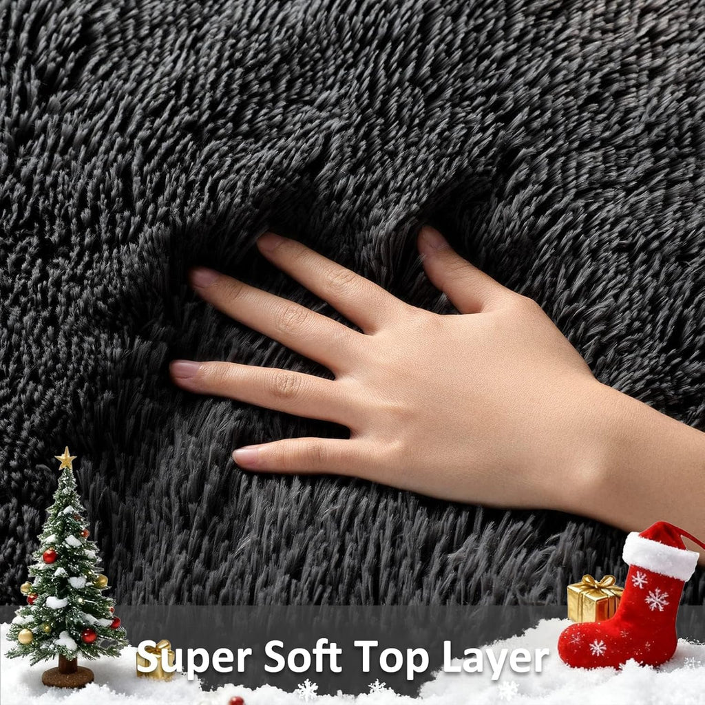 Ophanie Runner Rug for Hallway, 2x6 Bedroom Black Runner Rugs, Non Slip Fluffy Soft Shaggy Bedside Carpet for Kids Girls Boys Home Decor Aesthetic, Dorm Nursery