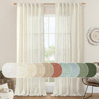LAMIT Cream Ivory Linen Curtains 95 Inches Long 2 Panels Set for Bedroom, Back Tab and Rod Pocket Linen Textured Natural Curtains Light Filtering Boho Drapes for Living Room/Dining Room, 52 x 95 Inch