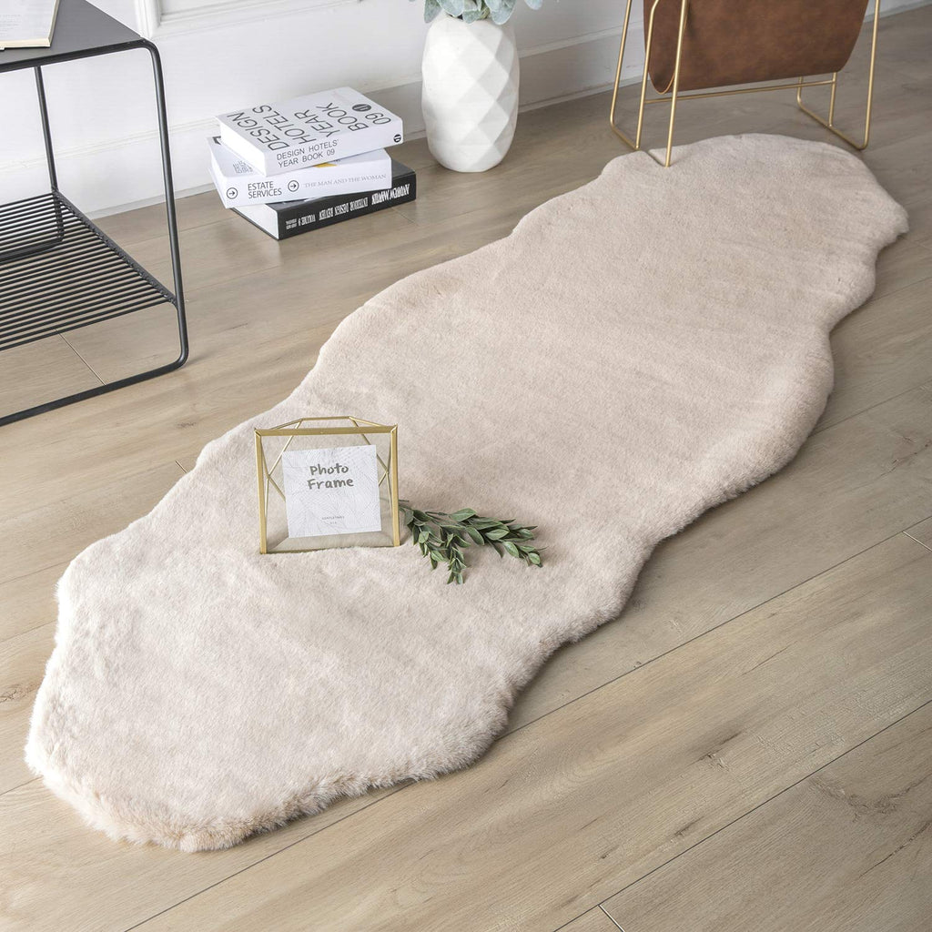 Ashler Faux Fur Rug, Upgraded Soft Faux Rabbit Fur, Beige Area Rugs, 2 x 6 Feet, Machine Washable Nursery Decor Throw Rugs for Bedroom, Kids Room, Living Room
