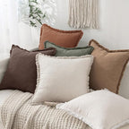 MIULEE Linen Fringe Decorative Fall Throw Pillow Covers Dark Brown 20x20