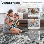 XLUEZ 8x10 Area Rugs for Living Room, Washable Modern Abstract Large Area Rug Neutral Soft Non Slip Kids Rug Stain Resistant Indoor Carpet for Bedroom Nursery Dining Room Playroom(BlackGrey, 8'x10')