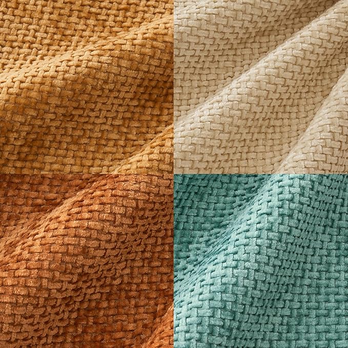 MIULEE Soft Decorative Chenille Fall Pillow Covers Beige Orange Teal 18x18