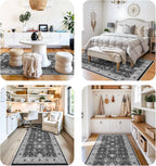 Washable 4x12 Hallway Runner Rug: Vintage Soft Carpet for Living Room Bedroom Stain Resistant Area Rug with Non-Slip Backing for Entryway Kitchen Thin Floor Mat for Bathroom Dining Room(Black,4x12)