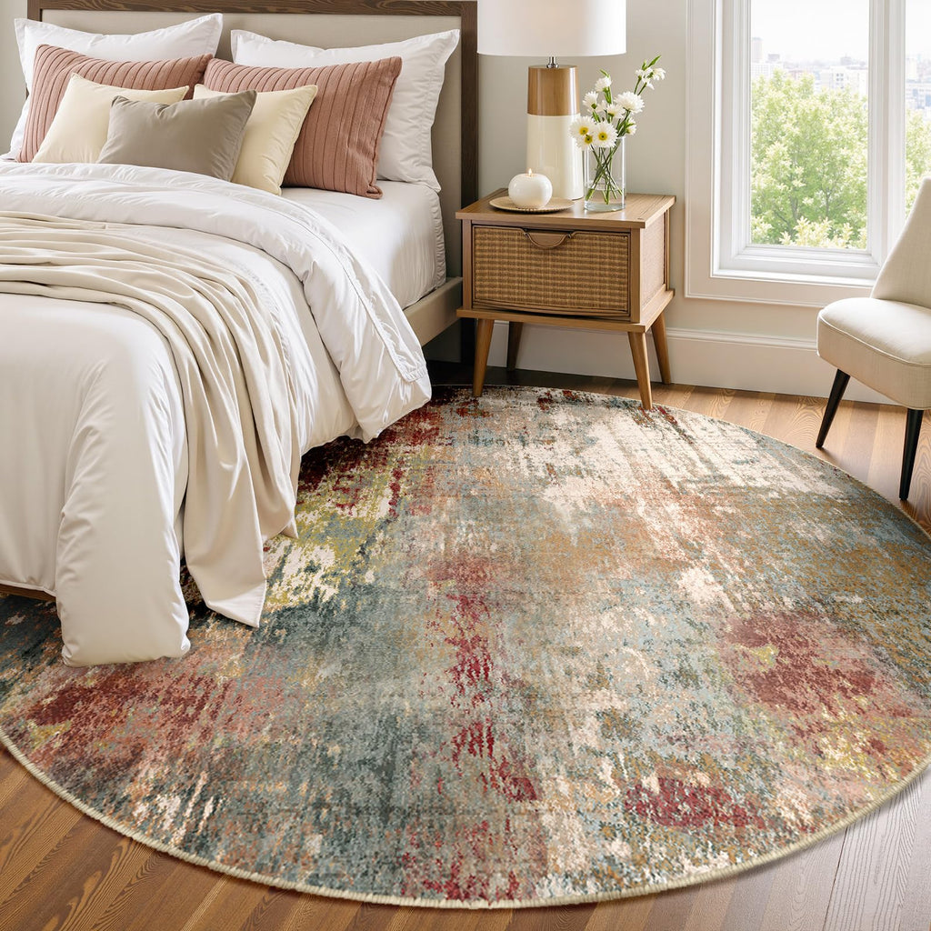 RELEANY Washable Round 8ft Area Rug for Living Room Rustic Brown