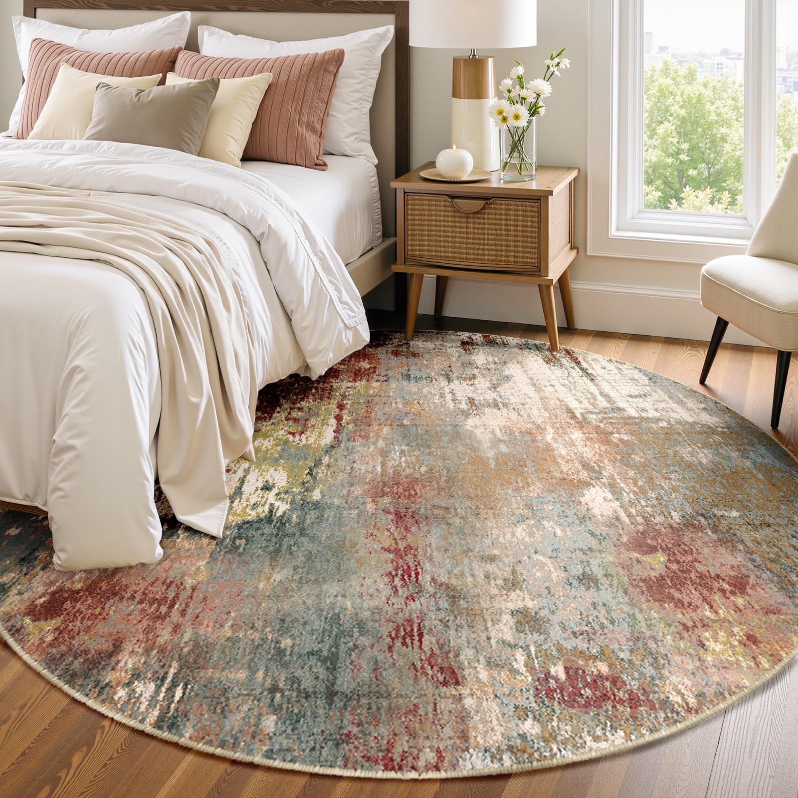 RELEANY Washable Round 8ft Area Rug for Living Room Rustic Brown