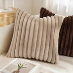 decorUhome Fall Faux Fur Throw Pillow Covers 22x22 Set of 2 Khaki Brown