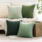 MIULEE Boho Farmhouse Sage Green Throw Pillow Covers 24x24 Inch Set of 4 Mordern Nordic Cushion Covers Soft Corduroy Spring Home Decor for Couch Bed Sofa Living Room Forest Green