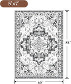 Rugflix 5x7 Area Rug for Living Room, Machine Washable Area Rugs with Non-Slip Backing, Large Soft Boho Vintage Rug for Bedroom, Dining Room, Low Pile Carpet, Kids Pet Friendly, Grey