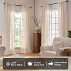 jinchan Belrose 4 Panel Curtains Set 90 Inch Length Floral Curtains Linen Blend Beige Embroidered Drapes Farmhouse Flower Patterned Drapes for Living Room Bedroom Window Treatments Set of 4
