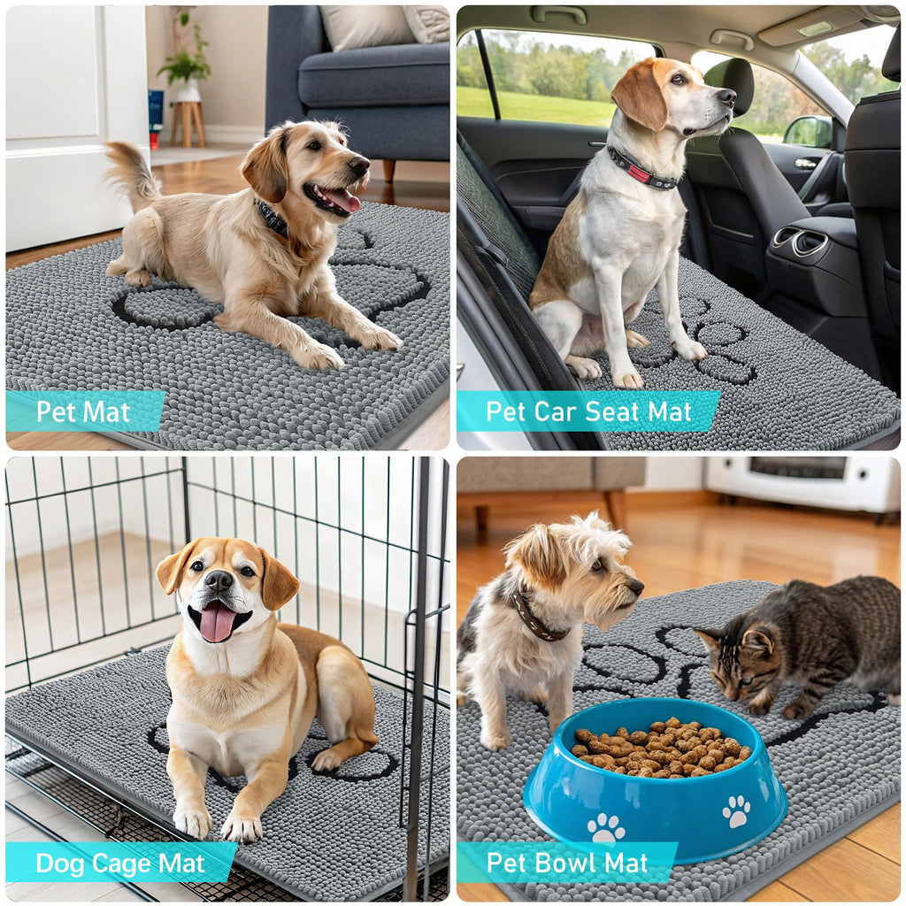OLANLY Dog Door Mat for Muddy Paws 34x21, Paw Print Design Chenille Mud Mat