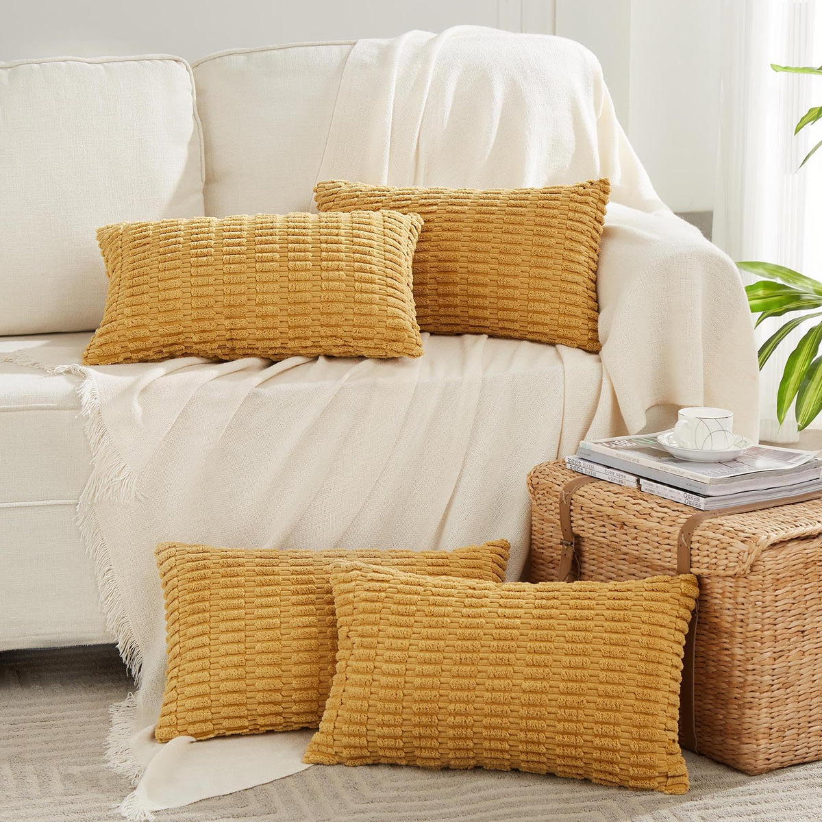 Fancy Homi 4 Packs Decorative Throw Pillow Covers for Living Room Couch Bed, Modern Farmhouse Boho Home Décor Accent Cushion Case, 20" x 12", Neutral