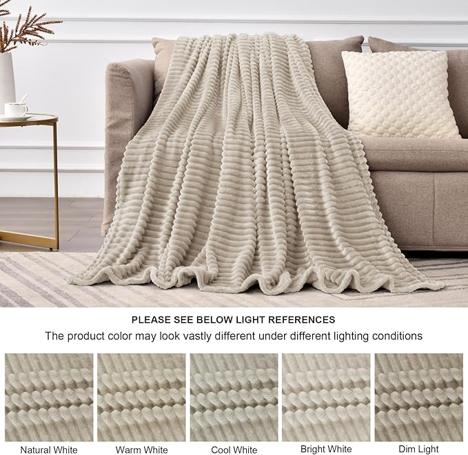 BEDELITE 3D Ribbed Jacquard Linen Blankets Queen Size for Bed, 90x90 Inch