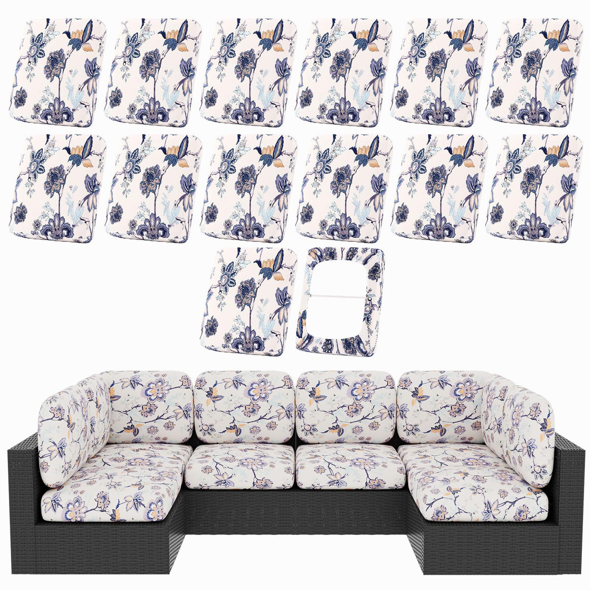 hyha 12Pcs Patio Cushion Covers, Stretch Outdoor Couch Cushion Covers
