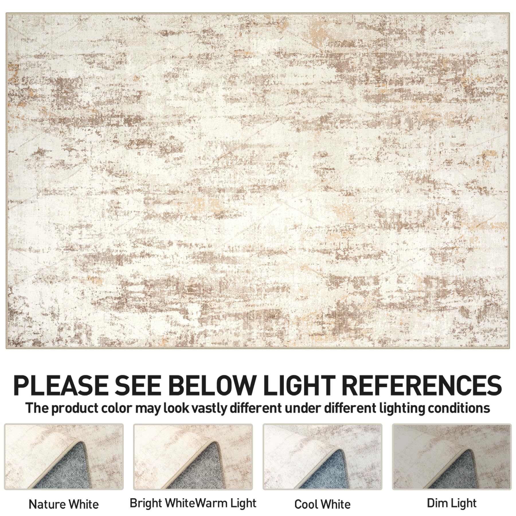 5x7 Area Rugs for Living Room: Washable Abstract Beige Grey Badroom Carpet