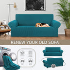 KEKUOU Stretch Loveseat Sofa Cover Slipcover,Couch Covers for 2 Cushion Couch Sofa (55"-78") Furniture Protector Sofa with Elastic Bottom for Kids,Dog. Jacquard Small Checked (Medium,Peacock Blue)