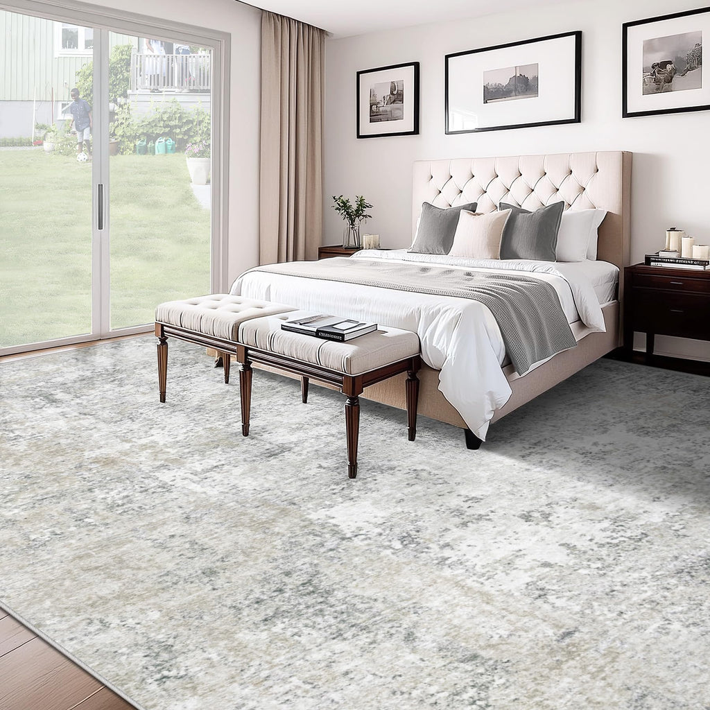 XLUEZ 10x14 Area Rugs for Living Room, Washable Modern Abstract Large Area Rug Neutral Soft Non Slip Kids Rug Stain Resistant Indoor Carpet for Bedroom Dining Room Playroom Office(BeigeGrey, 10'x14')